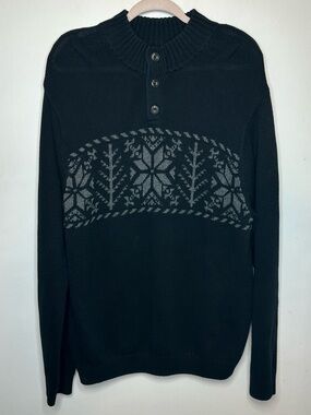 Chaps Men’s Black & Gray Snowflake Sweater Winter Size L Large